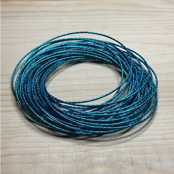 Electric Blue Bangle Bracelet Set With Sparkle - Picture 3 of 4